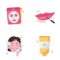 mascherina rossetto protezione solare lavare viso con sapone bellezza cura della pelle trucco donna illustrazione impostato vettore