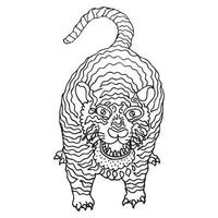 molto arrabbiato pauroso tigre mano disegnato vettore