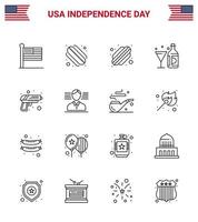 impostato di 16 Stati Uniti d'America giorno icone americano simboli indipendenza giorno segni per americano arma vino esercito pistola modificabile Stati Uniti d'America giorno vettore design elementi