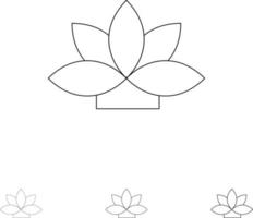 fiore India loto pianta grassetto e magro nero linea icona impostato vettore