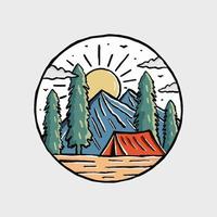 illustrazione di campeggio natura all'aperto natura per maglietta, etichetta, e distintivo design vettore