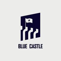 castello logo design nel blu vettore