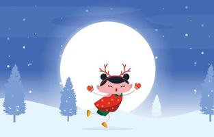 contento ragazzo bambino ragazza danza pattinando su neve inverno Natale illustrazione vettore