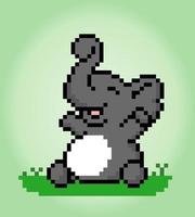 L'elefante a 8 bit pixel è seduto. animali felici per le risorse di gioco nelle illustrazioni vettoriali. vettore