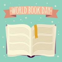 giornata mondiale del libro, libro aperto con banner festivo vettore