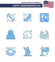 imballare di 9 Stati Uniti d'America indipendenza giorno celebrazione blues segni e 4 ° luglio simboli come come d'oro ponte edificio aquila animale modificabile Stati Uniti d'America giorno vettore design elementi
