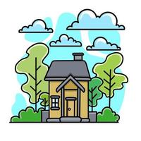 illustrazione di un' Casa con nuvole vettore
