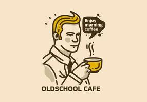Vintage ▾ arte illustrazione di uomo Tenere caffè tazza vettore
