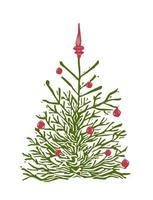 Natale albero linoleum. natale albero con giocattoli lino tagliare vettore illustrazione.