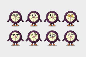 impostato kawaii mangostano cartone animato con espressioni vettore