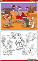 cartone animato animale personaggi su Natale tempo colorazione pagina vettore