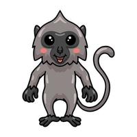 carino poco grigio langur scimmia cartone animato in piedi vettore