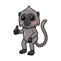 carino poco grigio langur scimmia cartone animato dando pollice su vettore
