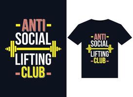 anti sociale sollevamento club illustrazioni per pronti per la stampa magliette design vettore