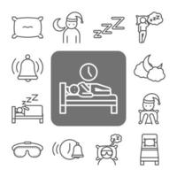 set di icone line-art qualità del sonno vettore