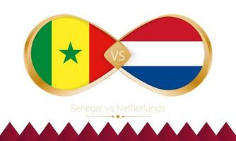 Senegal contro Olanda d'oro icona per calcio 2022 incontro. vettore