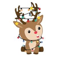 carino cervo con decorato corna cartone animato vettore