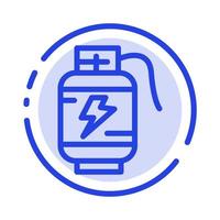 accumulatore batteria energia caricare blu tratteggiata linea linea icona vettore