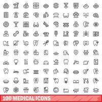 100 icone mediche impostate, stile contorno