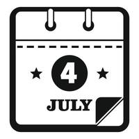 calendario il quarto luglio icona, semplice nero stile vettore