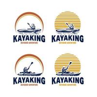 kayak barca pagaia pedale, silhouette di fiume ruscello kayak logo design vettore