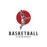 pallacanestro sport silhouette logo vettore modello. silhouette di un' pallacanestro giocatore sbattere inzuppare vettore