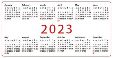 semplice calendario 2023. 12 mesi. settimana inizio domenica. aziendale design progettista modello. orizzontale tasca calendario. copia spazio. vettore illustrazione