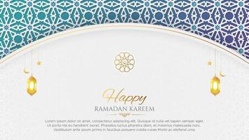 Ramadan kareem Arabo islamico lusso ornamentale sfondo con islamico modello e decorativo ornamento arco telaio vettore