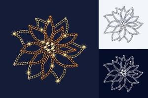 poinsettia fiore fatto di gioielleria oro, bronzo Catene, brillante palla perline elegante gioielleria illustrazione per inverno i saldi, Natale, nuovo anno vacanza, regalo decorazione monocromatico nero e bianca versione vettore