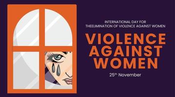 internazionale giorno per il eliminazione di violenza contro donne. donna con lacrime pianto dietro a il finestra vettore