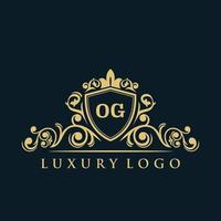 lettera og logo con lusso oro scudo. eleganza logo vettore modello.