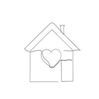 continuo linea disegno Casa con amore cuore cartello simbolo illustrazione vettore