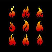 impostato vettore icona logo simbolo di fuoco fiamma con giallo schema stile mano disegnato piatto design isolato su bianca sfondo design elemento per calore rischio cartello, infiammabile Materiale, alto temperatura