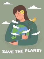 donna abbracci pianeta terra illustrazione, Salva il pianeta vettore