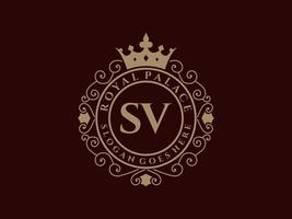 lettera sv antico reale lusso vittoriano logo con ornamentale telaio. vettore