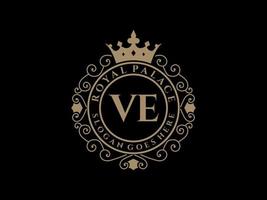 lettera ve antico reale lusso vittoriano logo con ornamentale telaio. vettore