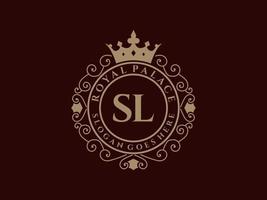 lettera sl antico reale lusso vittoriano logo con ornamentale telaio. vettore