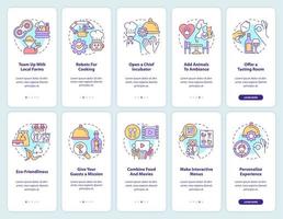 pianificazione ristorante attività commerciale onboarding mobile App schermo impostare. Procedura dettagliata 5 passaggi modificabile grafico Istruzioni con lineare concetti. ui, ux, gui modello. vettore