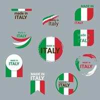 impostato di icone, striscioni, pulsanti con testo fatto nel Italia e italiano bandiera vettore