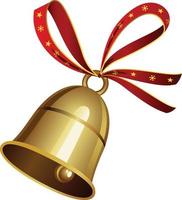 realistico tintinnio campane sospeso su rosso nastro con arco d'oro Natale simbolo