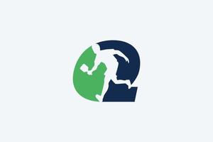 pickleball logo con un' combinazione di il lettera q e silhouette di un' pickleball giocatore vettore