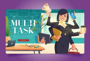 multitask bandiera con donna d'affari con molti braccia vettore