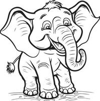 carino contento cartone animato elefante schema vettore illustrazione.adorabile zoo animale per colorazione libro.