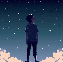 ragazzo sognare e guardare a il stelle, bambino immaginazione illustrazione. vettore