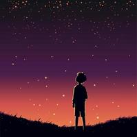 ragazzo sognare e guardare a il stelle, bambino immaginazione illustrazione. vettore