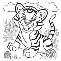 contento tigre giocando fuori. colorazione libro per bambini vettore
