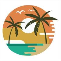 tropicale logo design di palma albero su il spiaggia. vettore