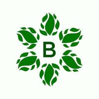 design del logo della lettera b e della foglia vettore