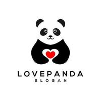 carino panda e amore logo design vettore