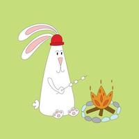coniglio simbolo di 2023. coniglio con marshmallows di il fuoco. escursionismo, campagna. calendario modello vettore